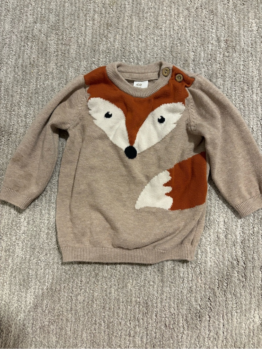 H&M Beige and Orange Fox Knit Sweater - Kids